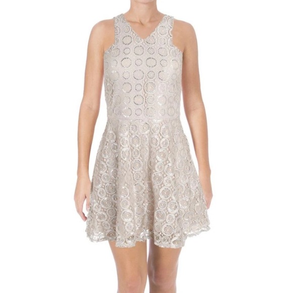 NWT AQUA METALLIC Lace HALTER Mini PARTY DRESS color blush pink size L - Picture 1 of 12